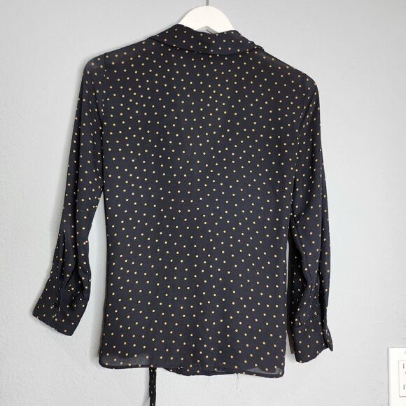 Zara black and gold polkadot tie blouse - Picture 2 of 4